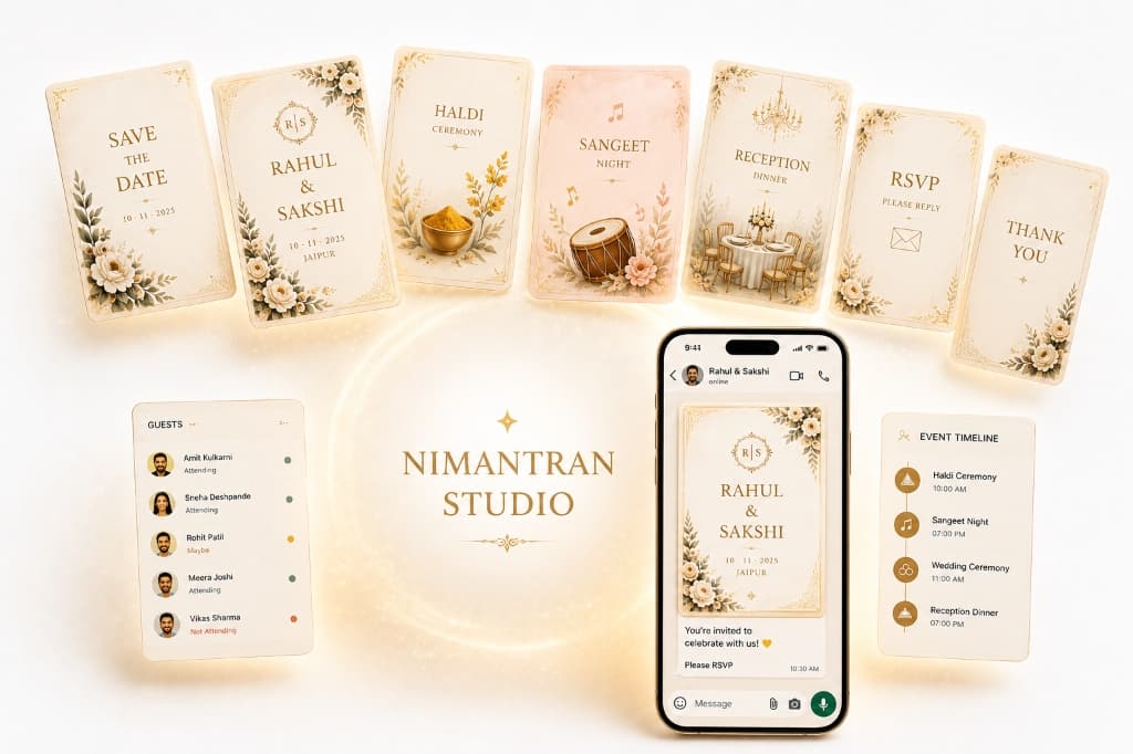Complete digital wedding invitation suite for multiple events - Nimantran Studio
